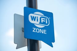 Wireless internet sign on pole on the street