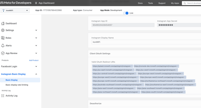 App dashboard